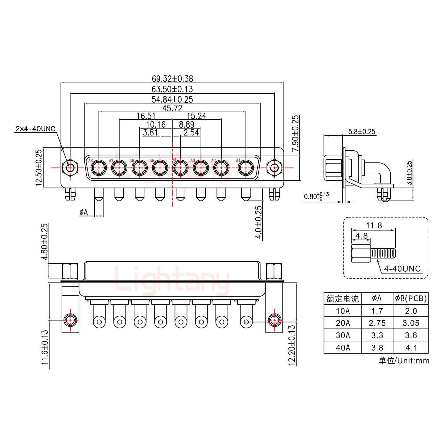 8W8母PCB彎插板/鉚支架11.6/大電流30A