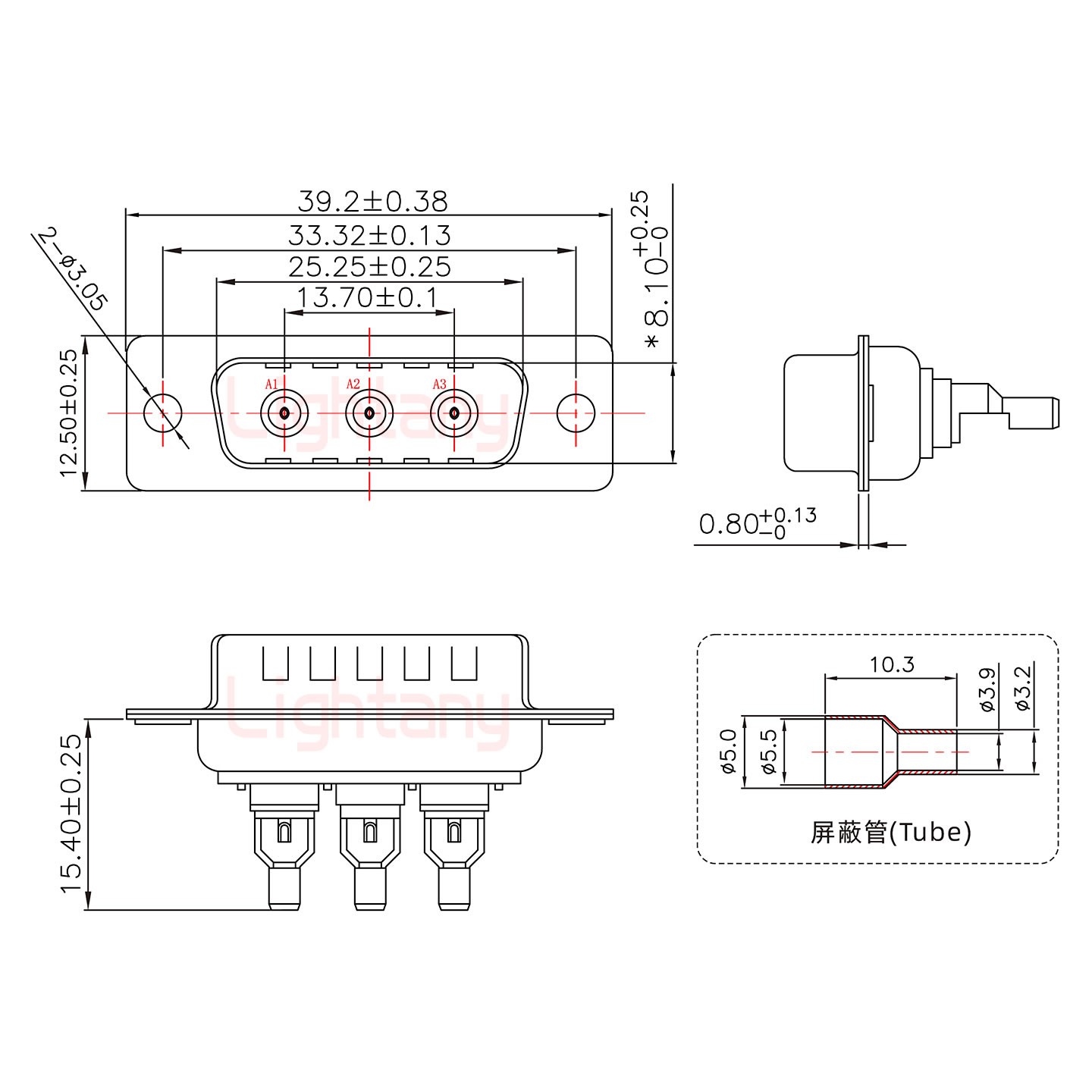 3W3公焊線式50歐姆+15P金屬外殼1664直出線4~12mm