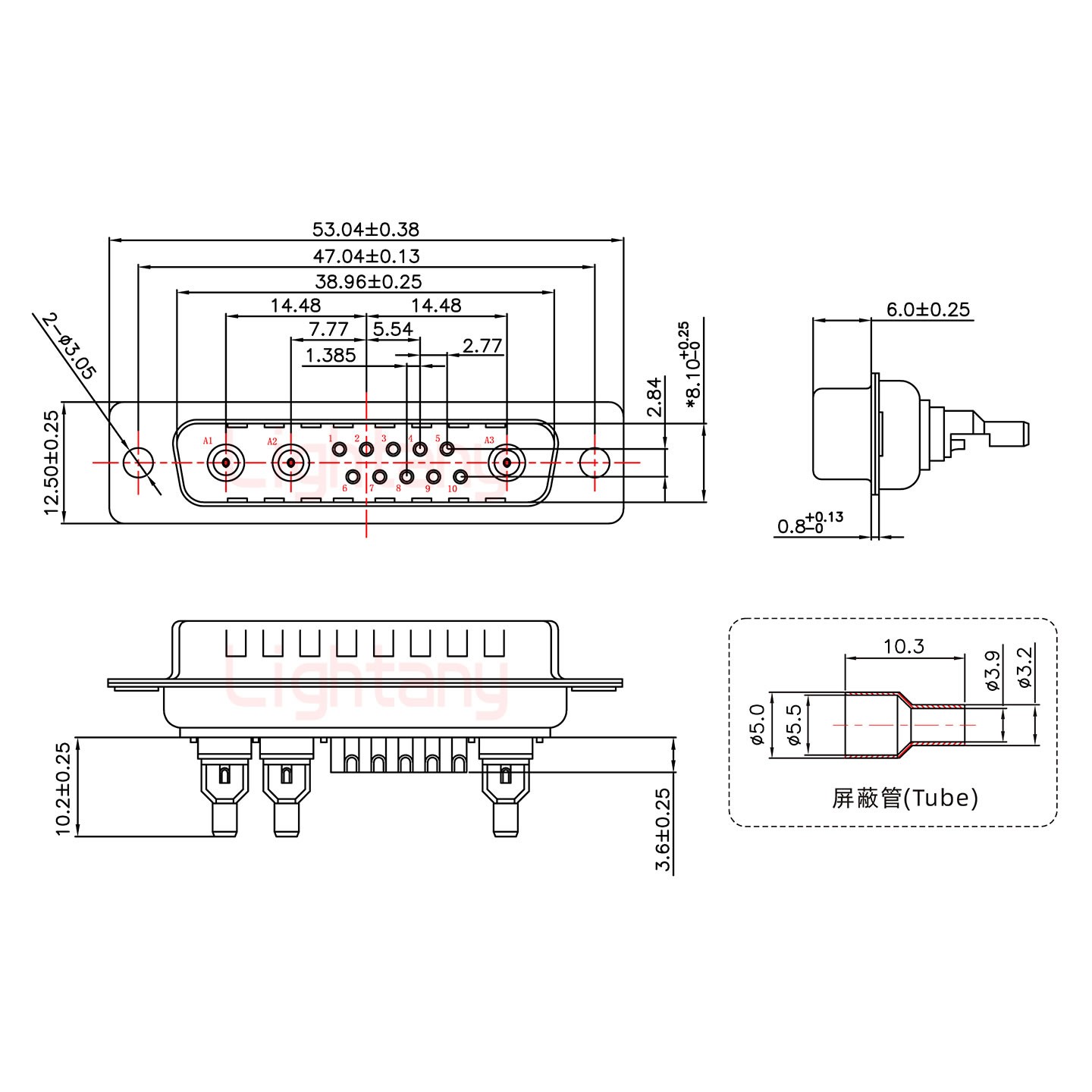 13W3公焊線式75歐姆+25P金屬外殼1015彎出線4~12mm