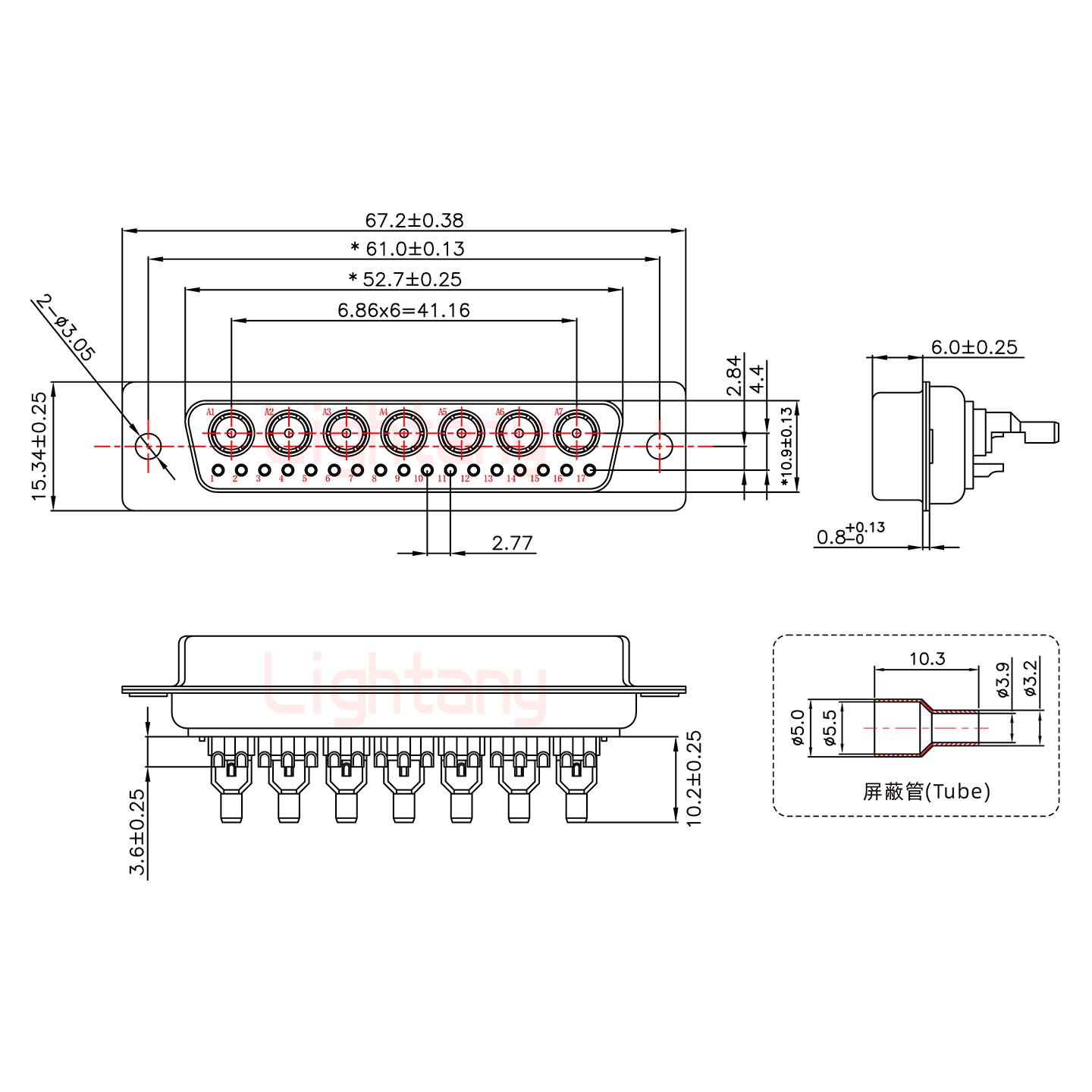 24W7母焊線式75歐姆+50P金屬外殼1745彎出線4~12mm