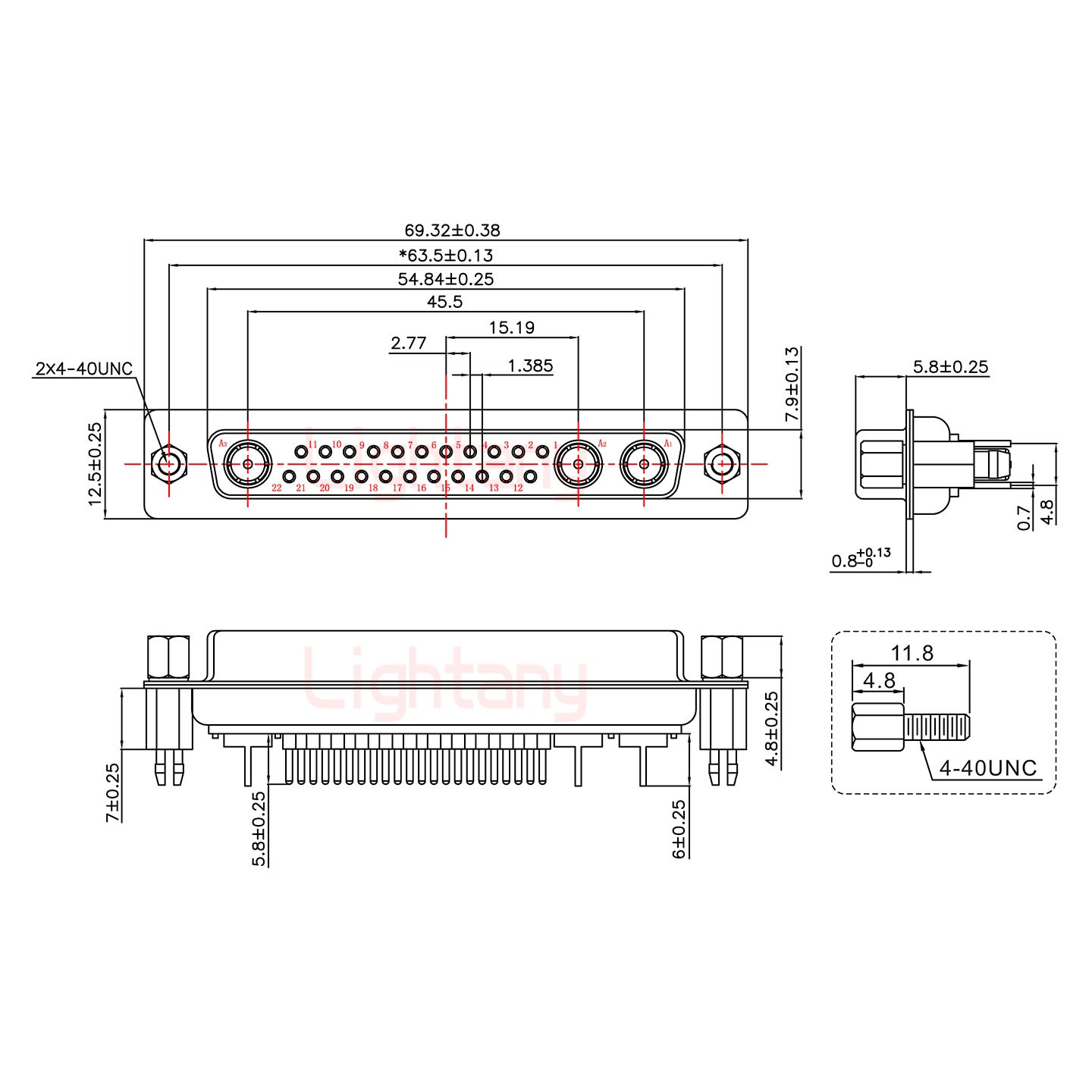 25W3母PCB直插板/鉚魚(yú)叉7.0/射頻同軸50歐姆