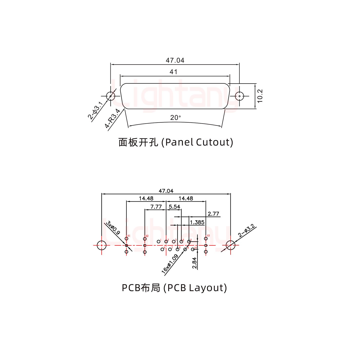 13W3公PCB直插板/鉚魚叉7.0/射頻同軸75歐姆