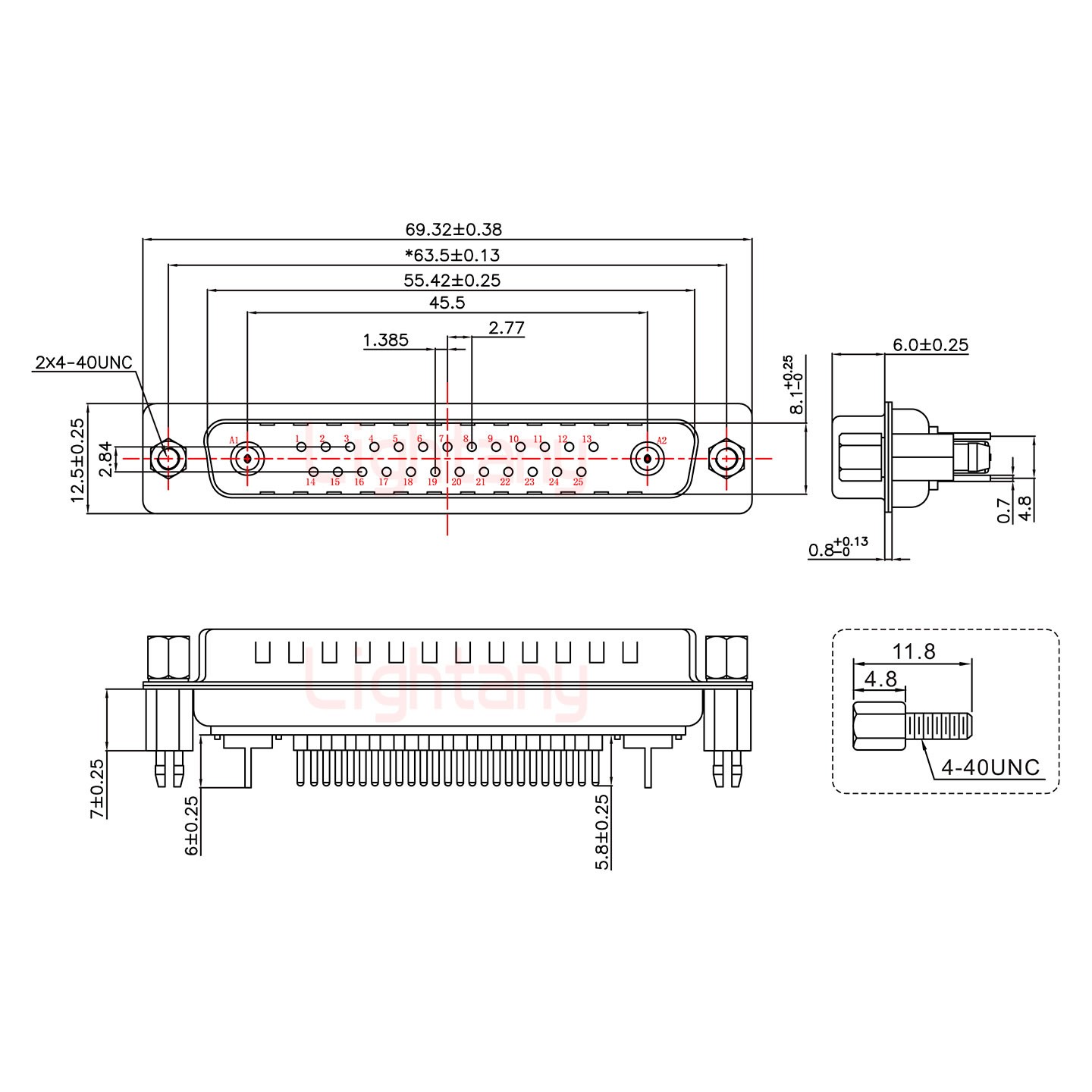 27W2公PCB直插板/鉚魚叉7.0/射頻同軸50歐姆