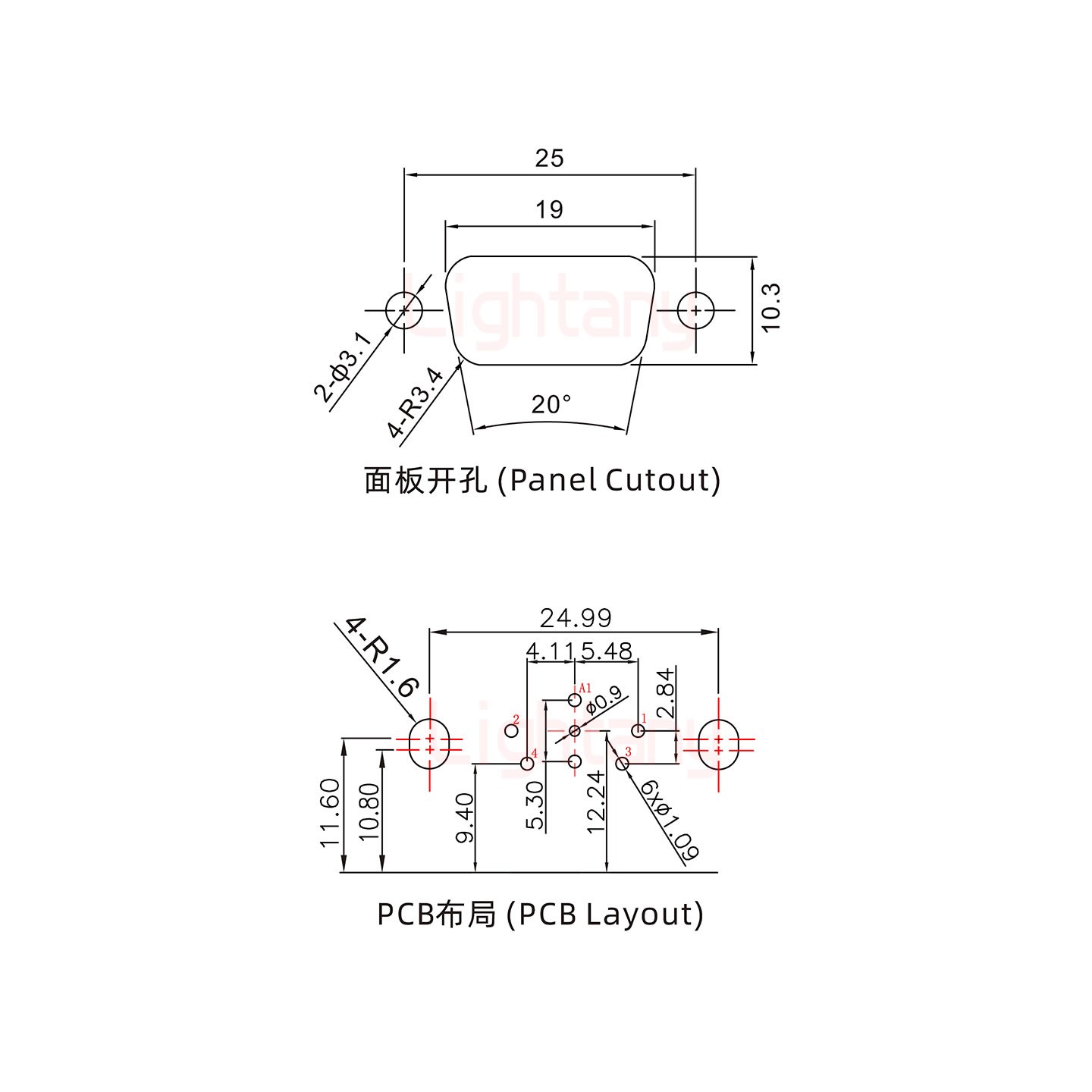 5W1母PCB彎插板/鉚支架10.8/射頻同軸50歐姆