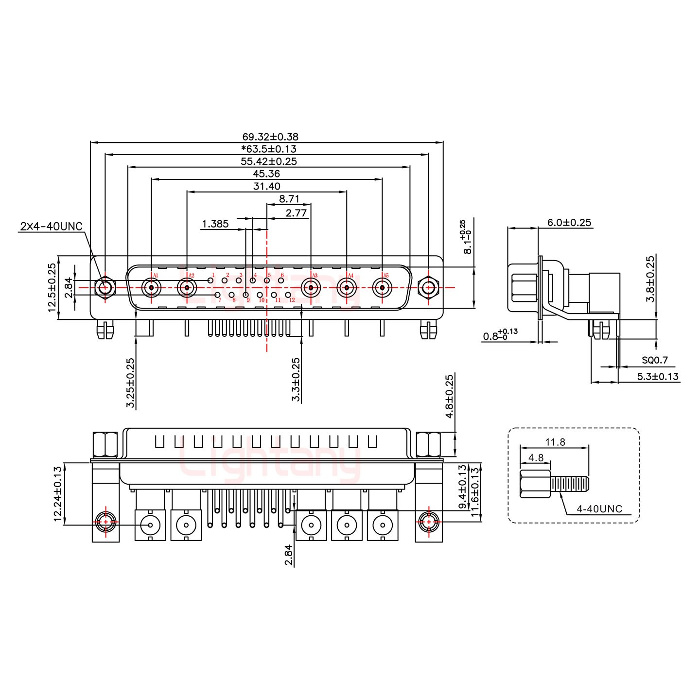 17W5公PCB彎插板/鉚支架11.6/射頻同軸50歐姆