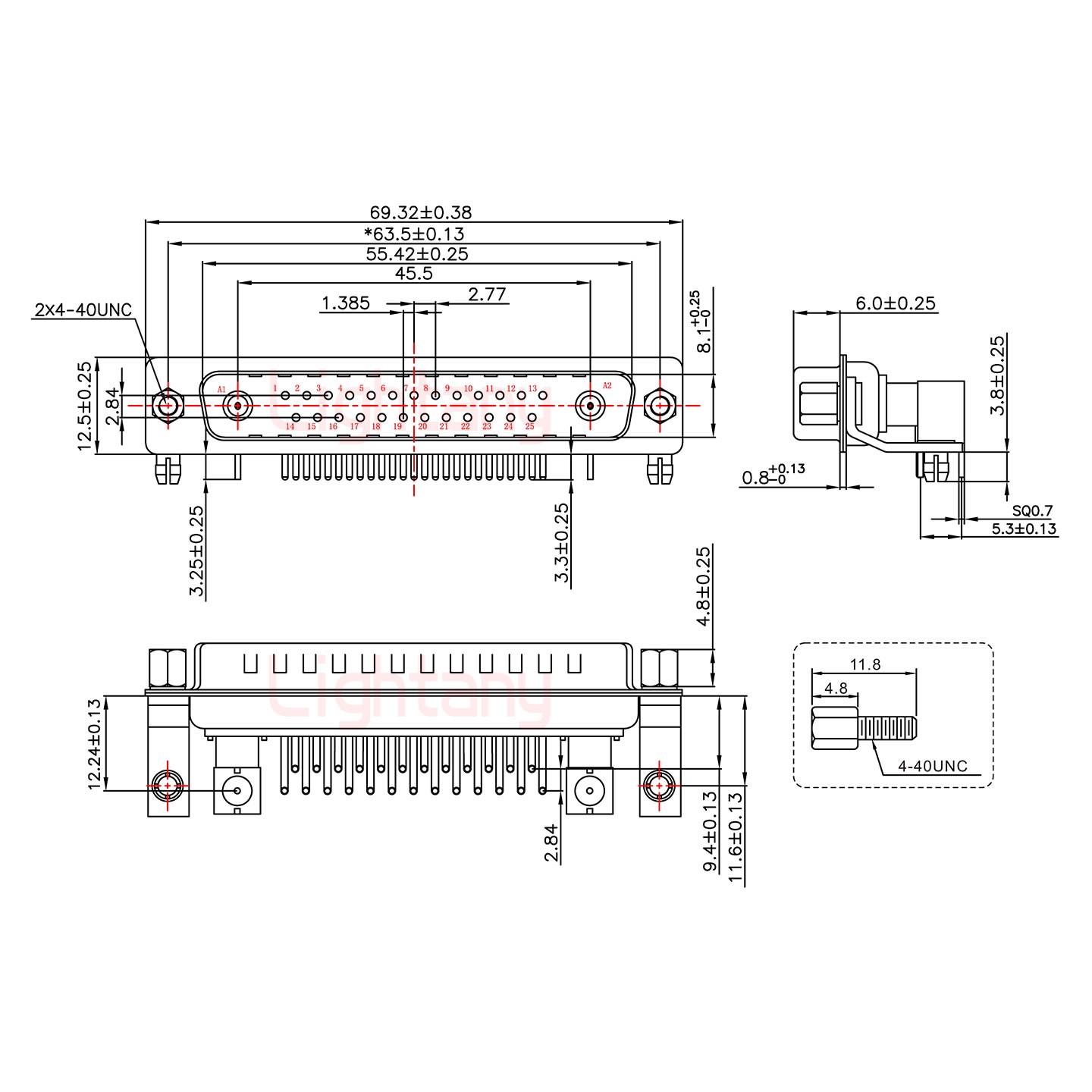 27W2公PCB彎插板/鉚支架11.6/射頻同軸75歐姆