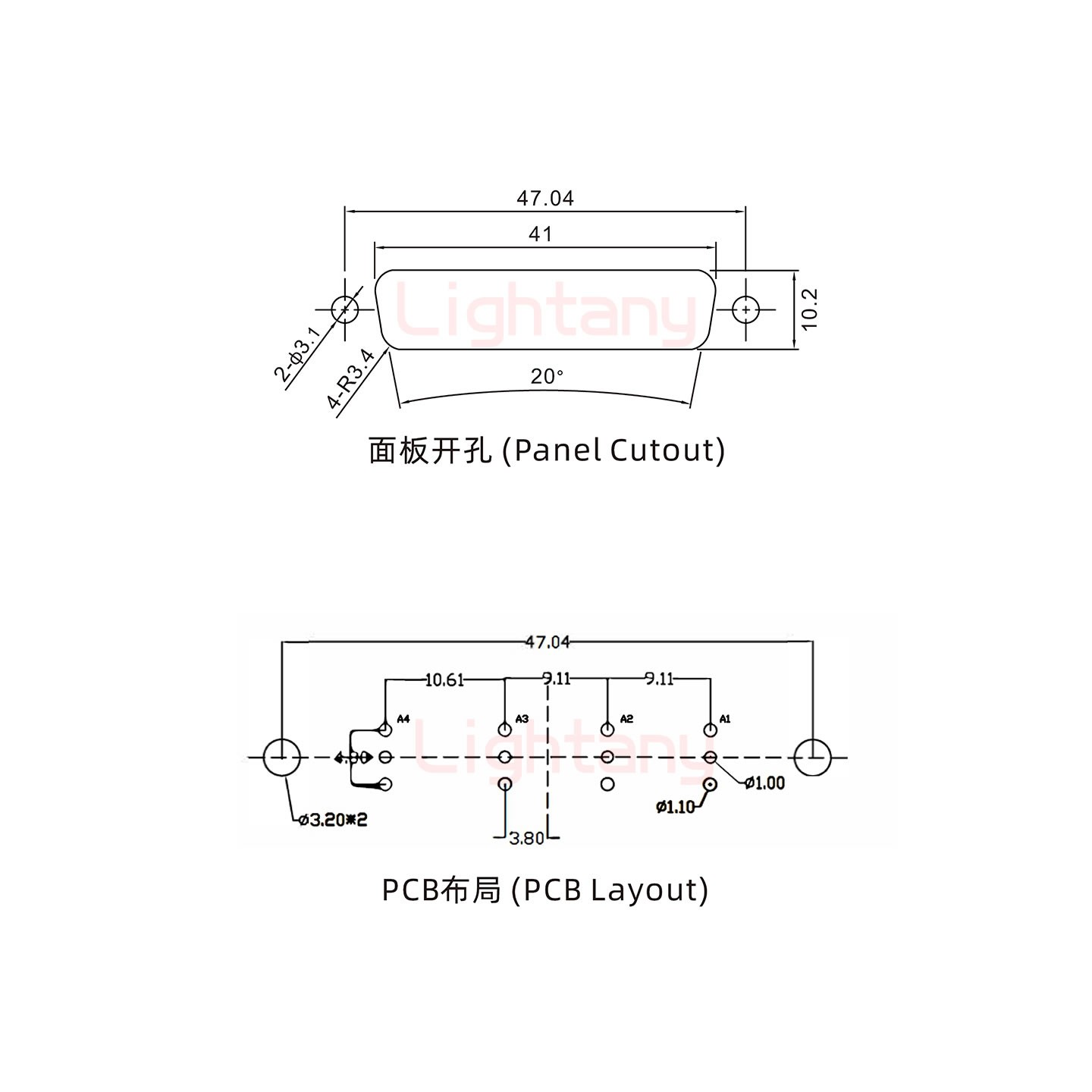 4W4母PCB直插板/鉚魚叉7.0/射頻同軸50歐姆