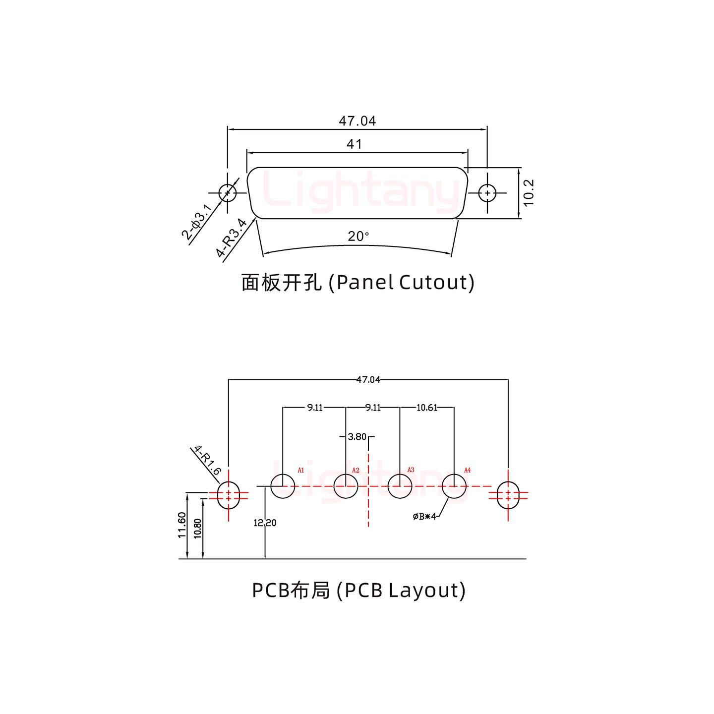 4W4公PCB彎插板/鉚支架11.6/大電流10A